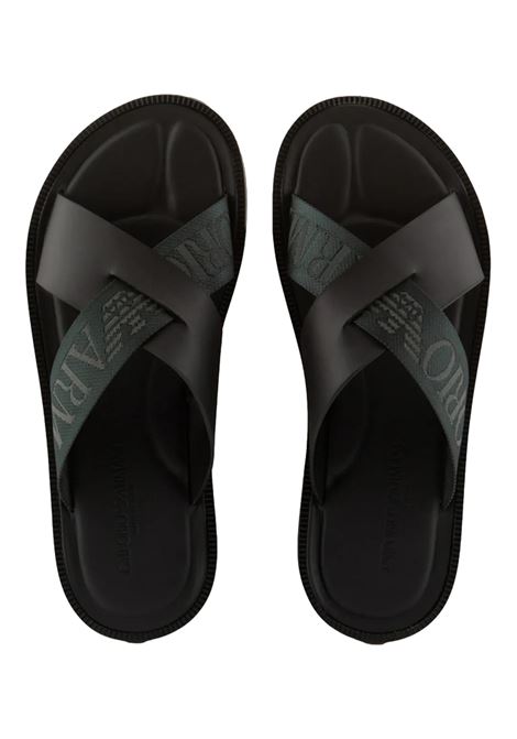 Crossed sandals in leather and logo ribbon EMPORIO ARMANI | sandals | X4P124 XN787K001